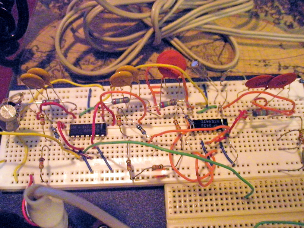Closeup view of the final circuitry on the breadboard