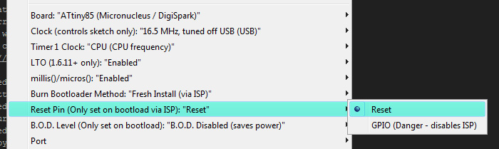 Digispark Reset Pin Option